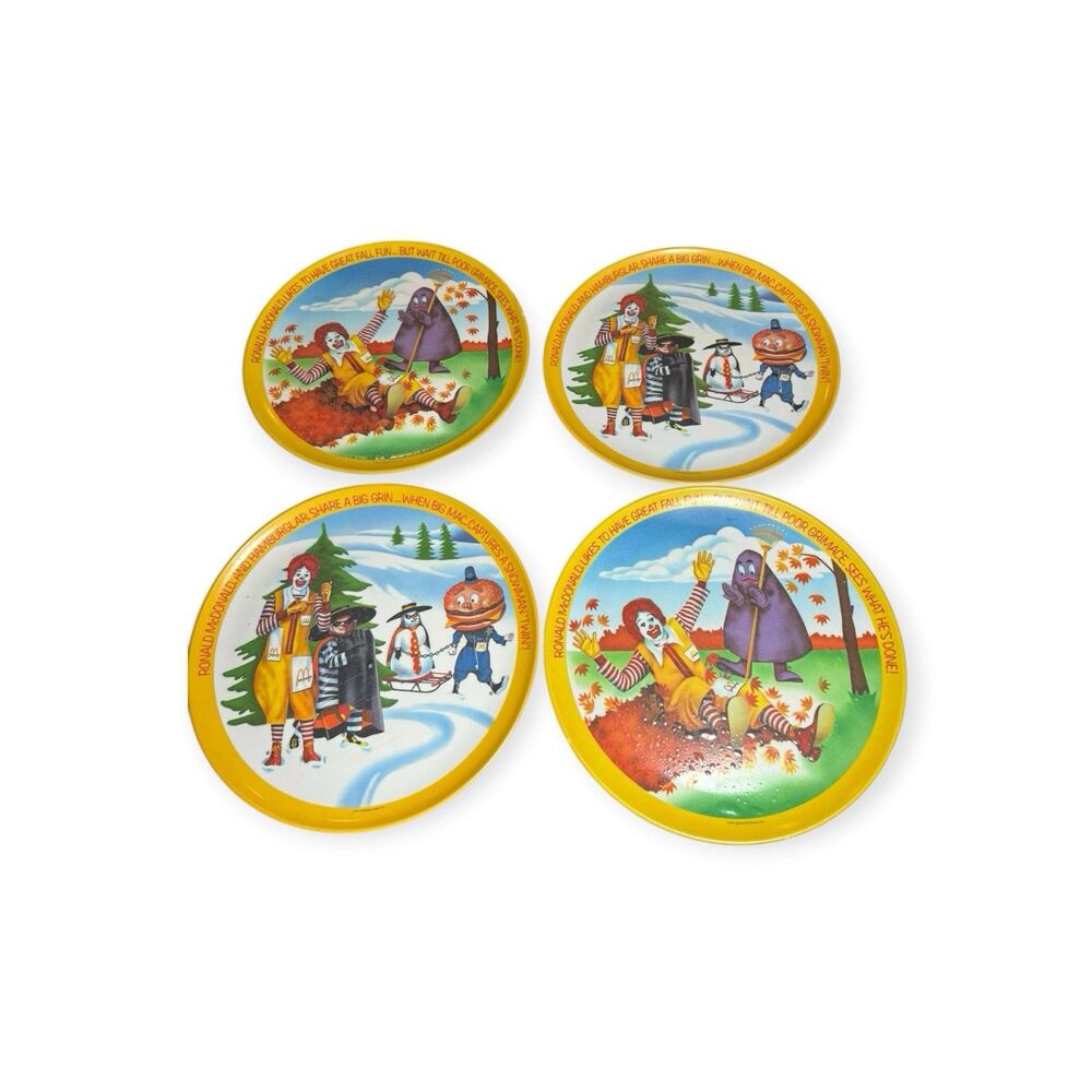 4 Vintage 1977 McDonalds 2 Winter 2 Fall Lexington Plates Ronald Hamburglar